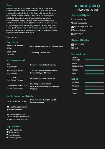 Fizyoterapist Cv Örnekleri cv indir